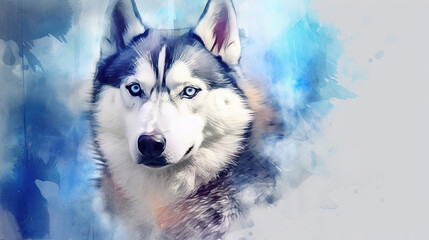 a husky dog with blue eyes is shown in this artistic photo.  generative ai