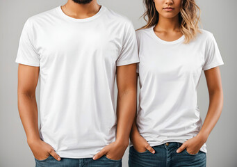 Couple white t-shirts mockup - obrazy, fototapety, plakaty