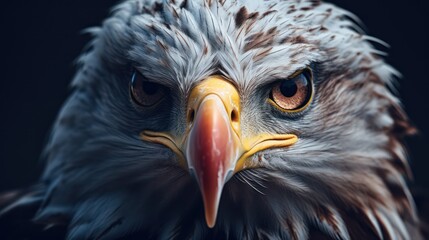Fototapeta premium Close-up shot of a bald eagle with focus sharp eyes, engaged in the hunt while navigating the wild landscape.