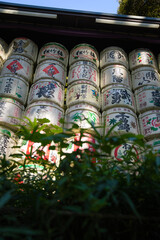 Sake barrels in Japan.
