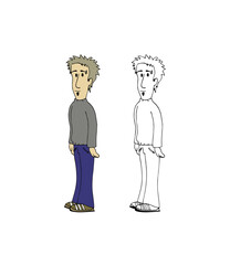 Cute man, male, young boy character standing wearing casual clothes with a piercing in his eyebrow. Colorful cartoon style vector illustration isolated on white background.