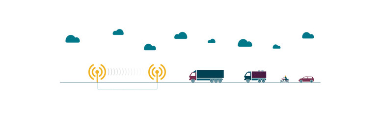 Wireless radar system traffic control. Vehicles, cars. Flat style colorful vector illustration on white background.
