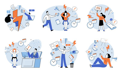 Stress at work vector illustration. Worries and professional challenges can contribute to feelings sadness and stress A stressed worker may experience range negative emotions, including frustration