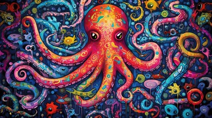  a painting of an octopus with many different colors and sizes.  generative ai