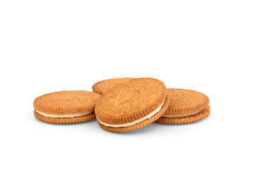 Shortbread cookies with coconut filling isolated on white background.