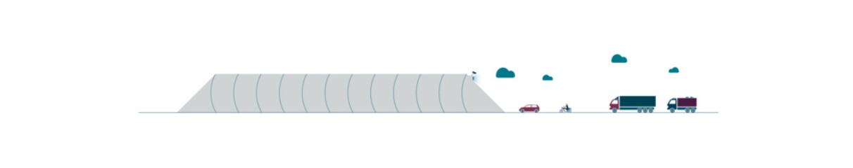 Traffic, vehicles entering a tunnel. Transport. Flat style colorful vector illustration isolated on white background.