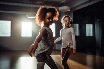 shot of two young dancers practicing a routine together in a dance studio
