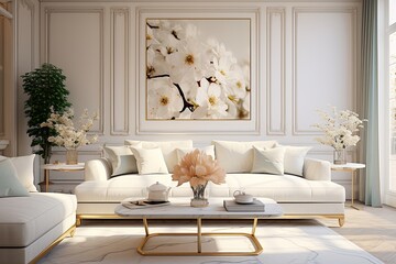 contemporary home interior design mockup room living room with painting frame on the wall white bright and clean interior colour scheme background