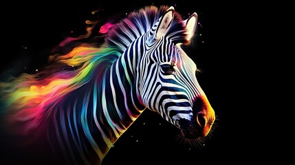  a zebra with a multicolored pattern on it's face.  generative ai
