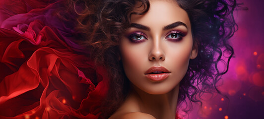 portrait of a beautiful woman red color makeup fantasy photo art