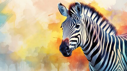  a painting of a zebra in front of a colorful background.  generative ai