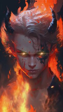 portrait of a devil in a fire
