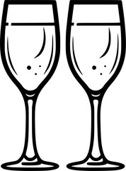 Wedding Champagne Glasses Sketch Vintage Outline Icon in Hand-drawn Style