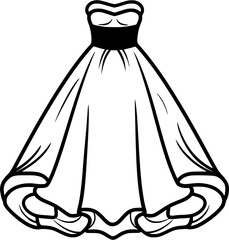 Wedding Dress Sketch Vintage Outline Icon in Hand-drawn Style