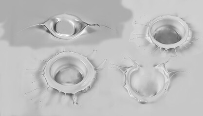 collection of various milk splashes on white background