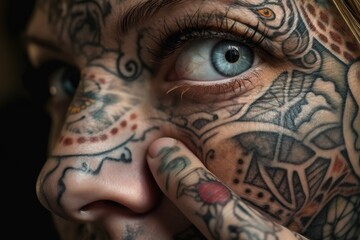an extreme close up of a heavily tattooed woman