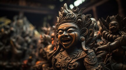 Traditional wood carving art is detailed and has high historical value. Sculpture statue wood carving culture