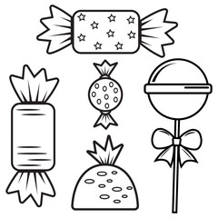 Doodle-style candy set, black outline