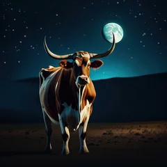 Zelfklevend Fotobehang Bull and moon At night © Faris