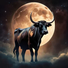 Zelfklevend Fotobehang Bull and moon At night © Faris