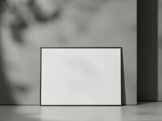 Blank poster with frame mockup on grey wall with shadow