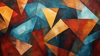 Abstract vintage blue orange background painting texture, with oil brushstroke, palette knife painting, with triangle overlapping paper layers, complementary colors