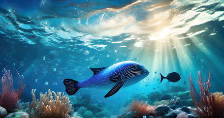 Fototapeta na wymiar Techno-Marine Enchantment: Exploring Digital Underwater Realms