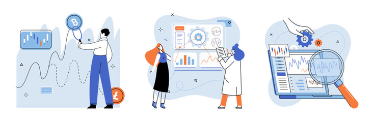 Crypto invest. Vector illustration. The rise cryptocurrency has disrupted financial industry and challenged traditional banking practices Investing in cryptocurrency requires understanding underlying