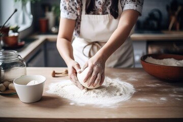 Fototapeta na wymiar cropped shot of a woman making dough in her kitchen