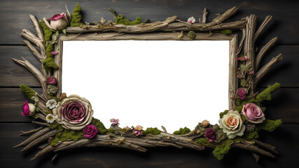Gothic Driftwood Frame on Dark Wood, Transparent Center Space, Overlay - Powered by Adobe