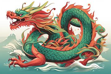 fantasy traditional chinese dragon red green new year 2024
