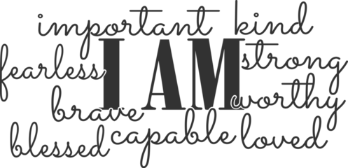 Photo sur Aluminium Typographie positive I Am Important Kind Fearless Strong Brave Worthy Blessed Capable Loved - Inspirational Illustration