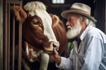 shot of a veterinarian examining a cow on a farm - obrazy, fototapety, plakaty