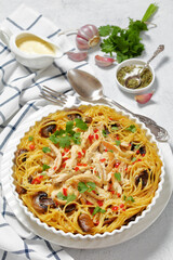 Chicken Pasta Bake with mushrooms, cheese, cream
