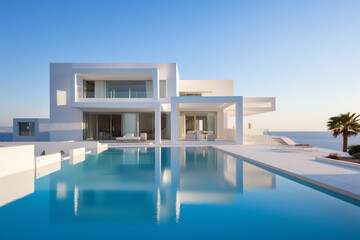Fototapeta premium Exterior of luxury and modern beautiful minimal villa with swimming pool