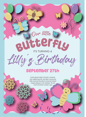 Fototapeta na wymiar Butterfly birthday party invitation 