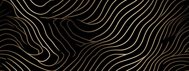 Seamless abstract luxury gold wavy optical illusion stripes, black pattern. Trendy vintage art deco gold foil lines for graphics, poster, cards background - obrazy, fototapety, plakaty