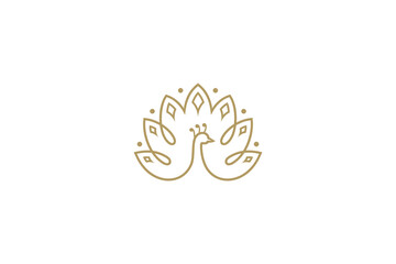 peacock gold line art logo design