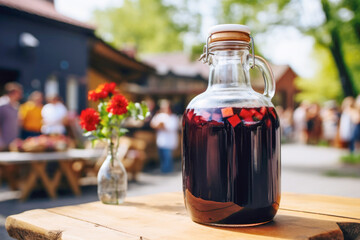 Fermented bread kvass, a refreshing and vegetarian beverage, perfect for a summer day.