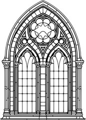 Gothic Stained Glass Windows Vintage Outline Icon in Hand-drawn Style