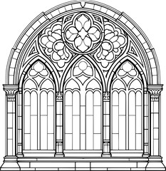 Gothic Stained Glass Windows Vintage Outline Icon in Hand-drawn Style