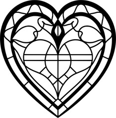 Stained Glass with Heart Shape Vintage Outline Icon in Hand-drawn Style
