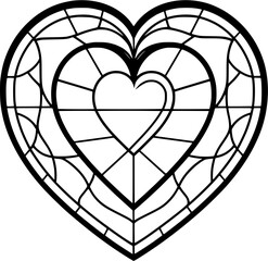 Stained Glass with Heart Shape Vintage Outline Icon in Hand-drawn Style