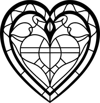 Stained Glass with Heart Shape Vintage Outline Icon in Hand-drawn Style