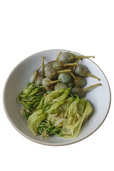 Thai food, Pickled cucumber and eggplant on white background