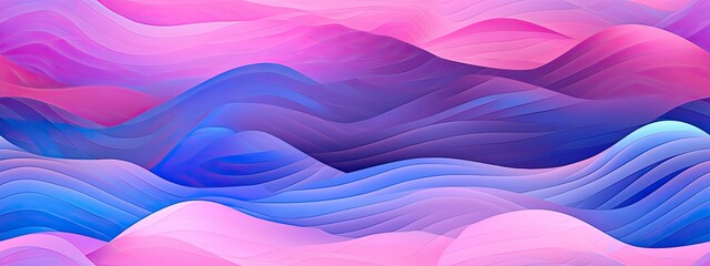 Seamless frosted stained glass effect 80s holographic purple aesthetic rolling hills landscape background texture. Abstract shiny pink blue neon blur geometric waves surreal pattern - obrazy, fototapety, plakaty