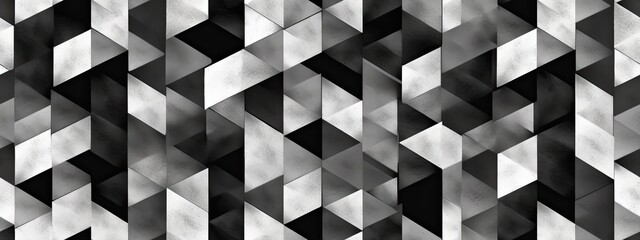 Seamless painted isometric cube black white artistic acrylic paint texture background. Tileable creative grunge monochrome geometric diamond line motif surface pattern
