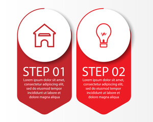2 step infographic, simple infographic design consisting of two interrelated parts, circle design combined with lines, icons and colors, good for your business presentation