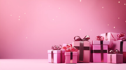 Pile of pink presents on a pink background