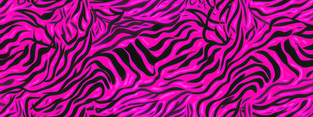 Seamless hot pink psychedelic tiger stripe or zebra skin,contemporary patchwork fashion pattern. Girly maximalist wavy lines pop art safari animal print background texture